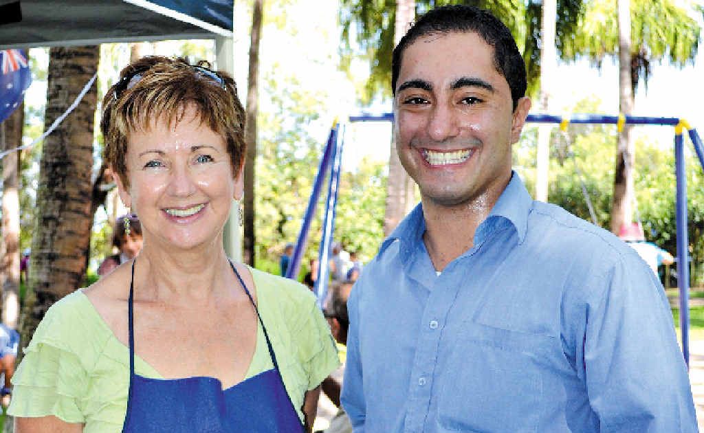 New Citizen of the Year Cheryl Wickes with council candidate Dr PJ Sobhanian at Australia Day celebrations at Seventeen Seventy yesterday. New Citizen of the Year Cheryl Wickes with council candidate Dr PJ Sobhanian at Australia Day celebrations at Seventeen Seventy yesterday.